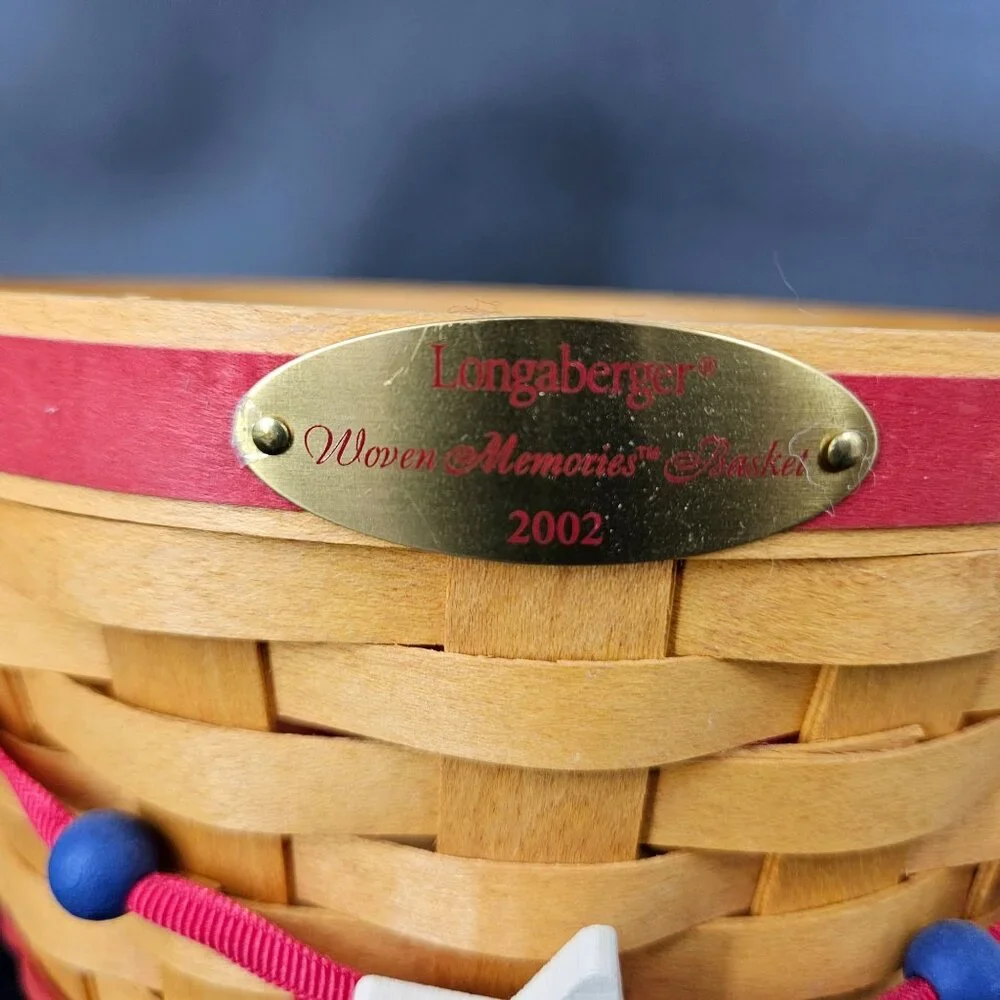 Longaberger 2002 Memories Round Wicker Basket Handle 53519 Patriotic Stars USA